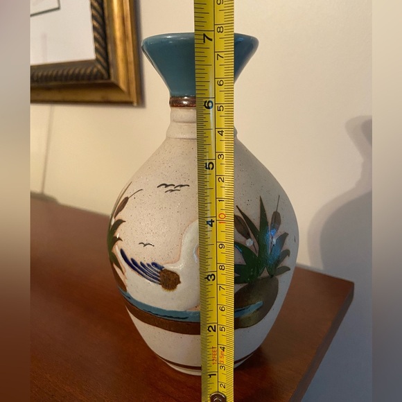 Vintage Tonala Mexican Folk Art Sandstone Pottery Vase Bird Duck on Water - Picture 7 of 7